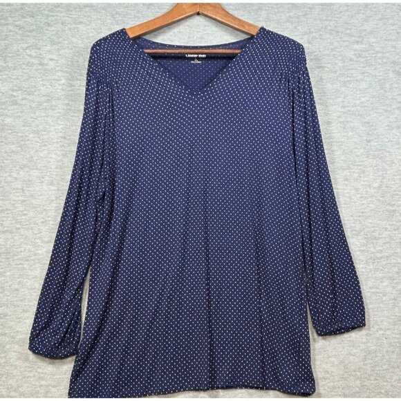 Lands End‎ Womens Polka Dot Long Sleeve Blouse Navy Blue Size L - Picture 1 of 6